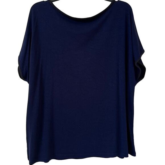 M & S Collection, XL Navy Blue Scoop Neck Batwing Top with Black Piping - Picture 2 of 2